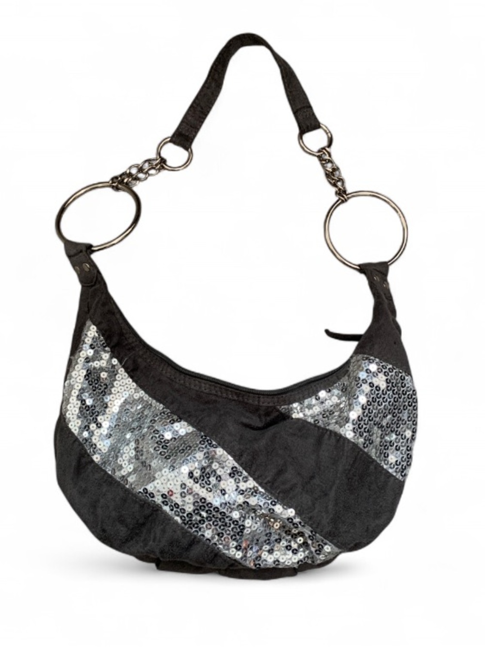 Y2K Gray Hobo Bag with Silver Sequin Accents